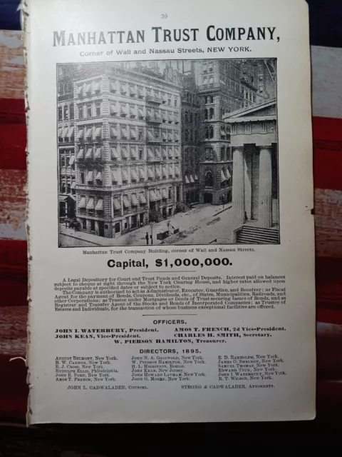 ☆1895 print ad MANHATTAN TRUST COMPANY Wall & Nassau Street NYC building picture