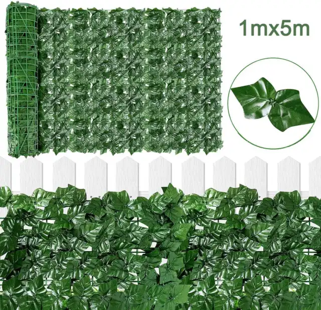1*5m Künstliche Efeu Hecke Sichtschutz Windschutz Balkonverkleidung Blätterzaun