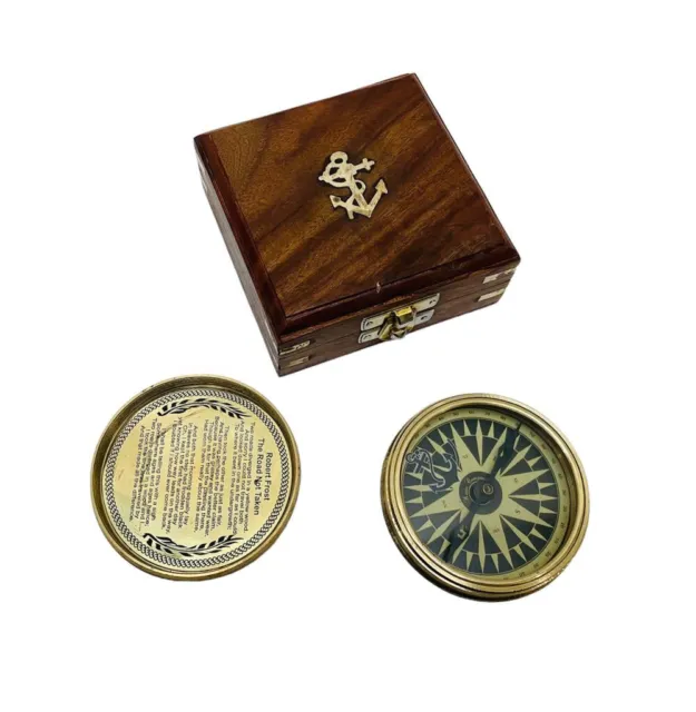 Brass 100 Year Calendar Pocket Compass With Wooden Box