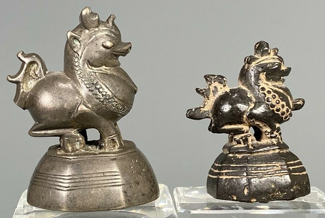 Fine Lot of 2 Burma Burmese Chinthe Lions Shape Opium Weights ca. 19th century