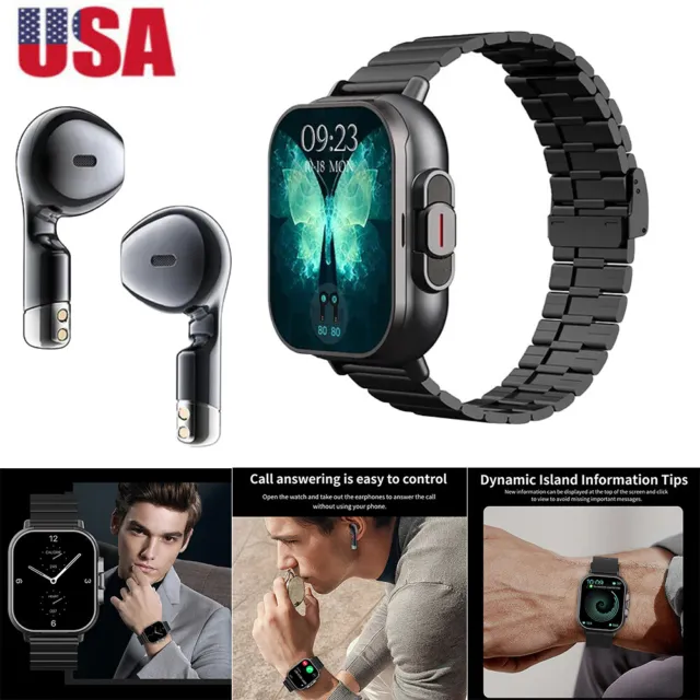 2 In 1 Smart Watch with Earbuds Men Smartwatch Wireless Headset For Android iOS