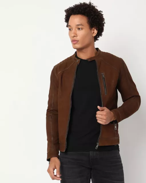 Classic Stylish Handcrafted Outerwear Premium Brown Suede Leather Biker Jacket