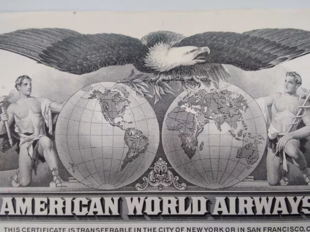 Pan Am World Airways Stock Certificate Vtg 1964 Eagle Globe Vignette Brown