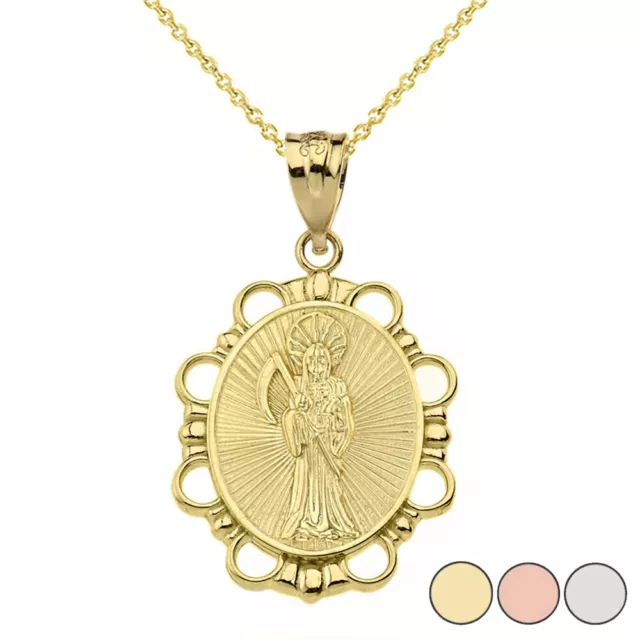 Santa Muerte Pendant Necklace in Solid Gold (Yellow/Rose/White)