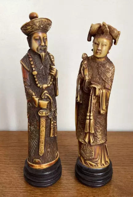 Immortal Royal Emperor Empress 10" Antique Vintage Carved Chinese Statue Figure