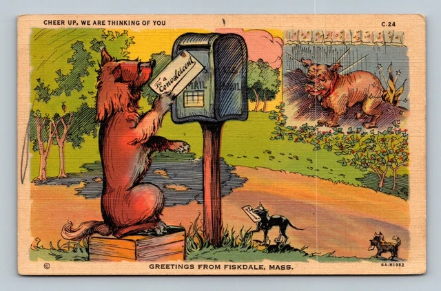 Dog Comic Postcard Cheer Up, We Are Thinking of You Greetings From Fiskdale