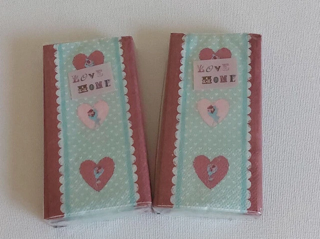 2 Pkts Tissues Love Home Rosa Cuori Bordeaux Confezione 10 Borsa Scuola Regalo Divertente
