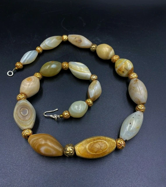Old Beads Ancient Himalayan Nepalese Tibetan Solumani Antiquity Mala Necklace