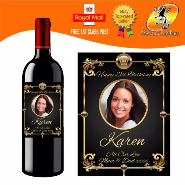 Personalised  Photo Wine Bottle Label Birthday Any Occasion Gift