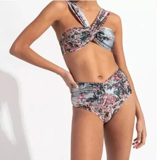 Pat BO Anthropologie Paraiso Ruched Bikini Bathing Suit Bottom Only S Floral NWT