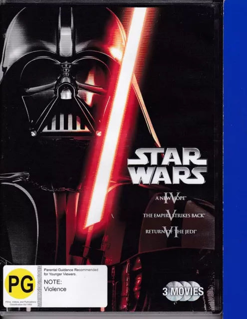 Star Wars Trilogy (DVD, 3 Discs, Reg 4) New Hope/Empire Strikes Back/Return:2S🍂