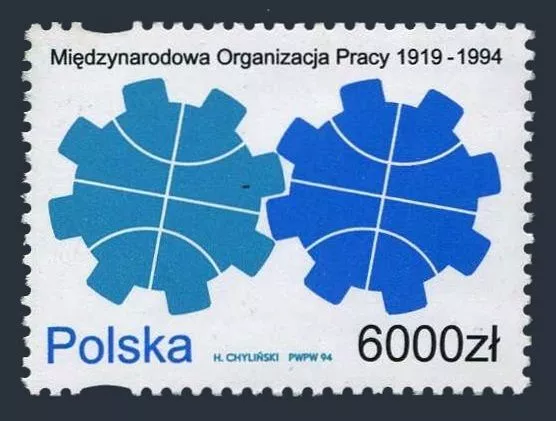 Poland 3200 two stamps, MNH. Michel 3493. ILO, 75th Ann. 1994.