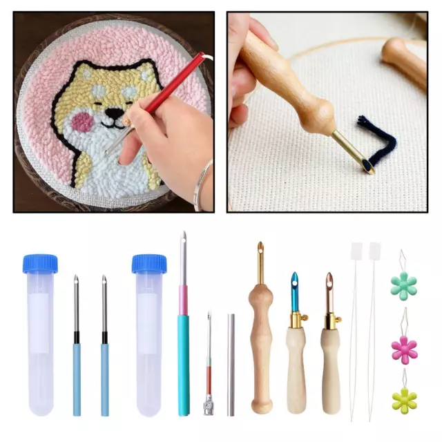 Punch Needle Embroidery Set Pen w/ Needle Threader for Rug Yarn Sewing Tool AU