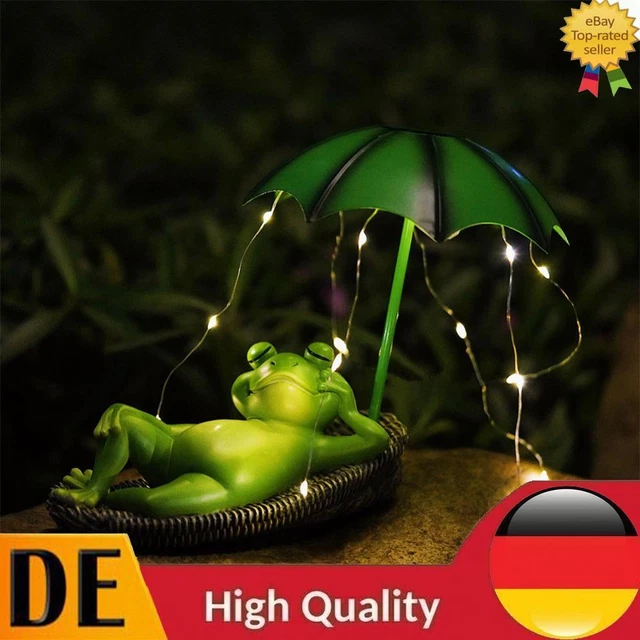 SOLARFROSCHREGENSCHIRMTEICHSTATUEN KUNSTHARZ NIEDLICHE SolarFrosch