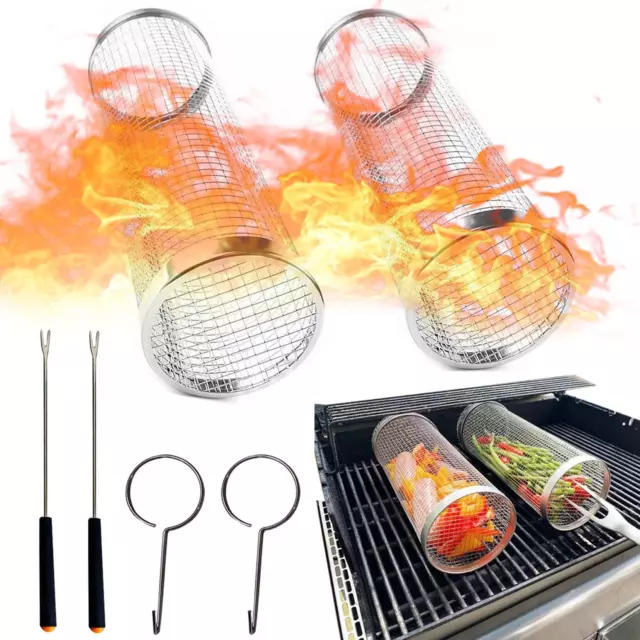 Roller Grill Basket-Round Stainless Steel BBQ Grill Mesh，Outdoor round BBQ Grill