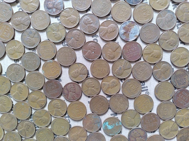 $6.84 copper one cent coins Lincoln Wheat penny lot 1940s pennies pounds P D S 6