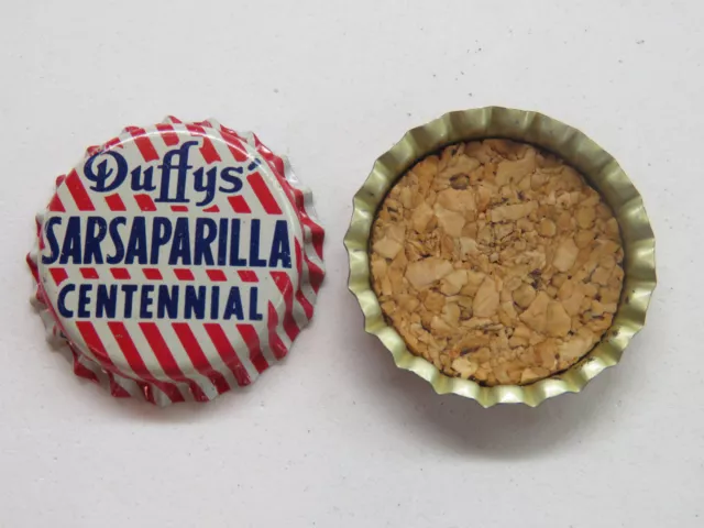 2 Vintage Cork Bottle Crown Caps ~ DUFFY'S Sarsaparilla Centennial Soda Pop