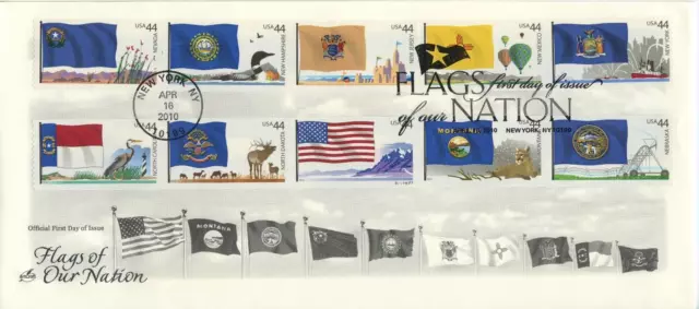 #4303-4312b 10 STAMPS FDC ArtCraft FLAGS OF OUR NATION on SINGLE FDC 2010