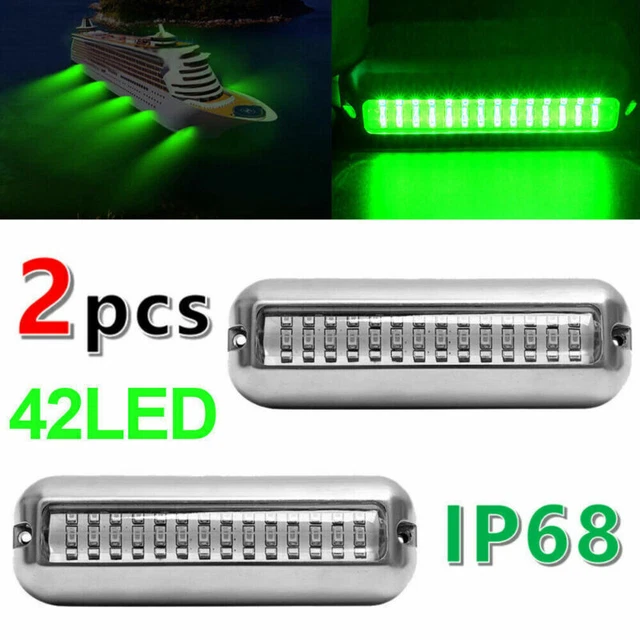 Pair Green 42LED Underwater Boat / Marine Transom Light Pontoon Waterproof Lamp