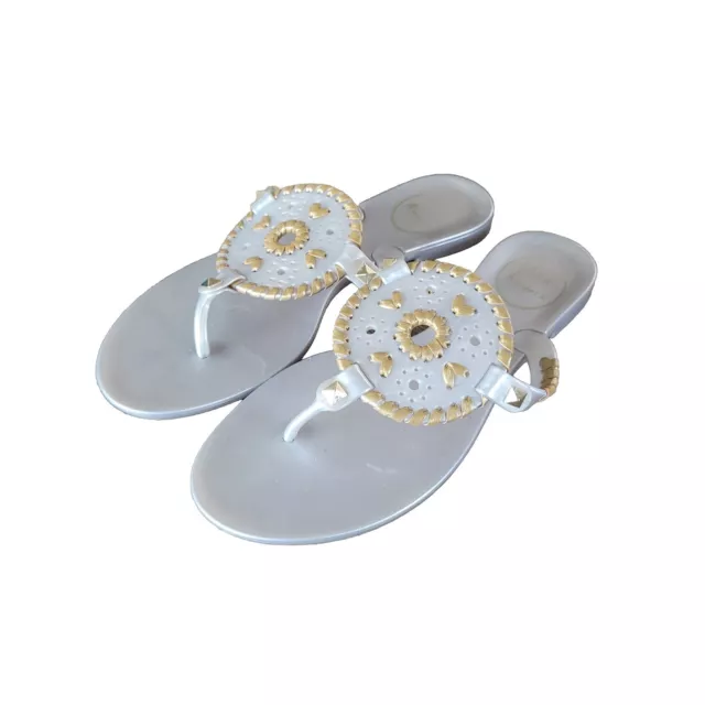 Jack Rogers Georgica Women Size 5 Silver Gold Thong Jelly Flip Flop Sandals