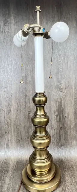 1970s Stiffel Turned Column Solid Brass Dual Socket 33” Tall Lamp Heavy