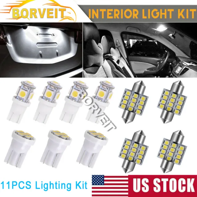13PCS White LED Lights Interior Package Kit Dome License Plate Lamp Light Bulbs