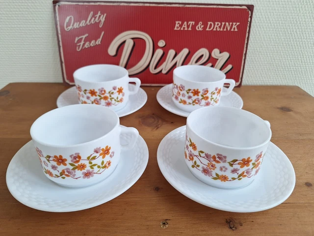 Lot De 12 Tasses à Café Arcopal – Vintage Motif Petites Fleurs Roses – Service Complet