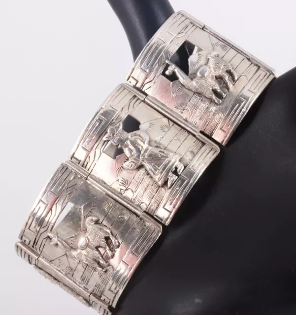 Cm Peru Plata Sterling Silver Llama Panel Bracelet Fine Signed 925 0270B