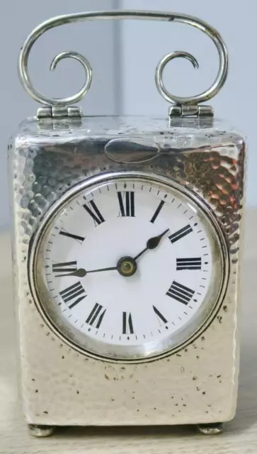 Rare Small Antique French 8 Day Hallmarked Silver Timepiece Carriage Clock