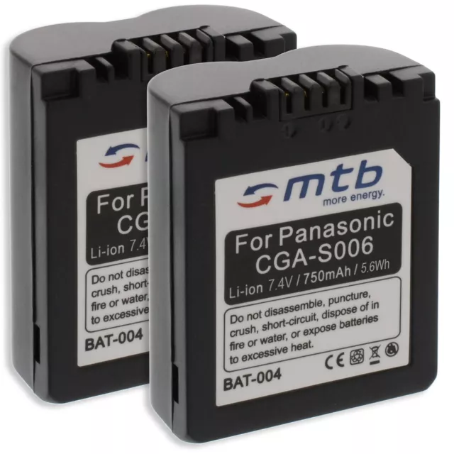 2x Batterie CGA-S006 pour Panasonic Lumix DMC-FZ7 FZ8 FZ18 FZ28 FZ30 FZ35 FZ38