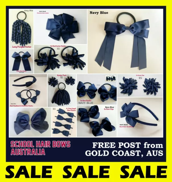 Navy Blue School Hair Accessories School Bow Clip Elastic Ribbon Headband Korker