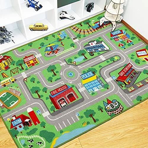 - Tappeto da gioco per bambini, con motivo città, 160 x 100 cm, per bambini, pe