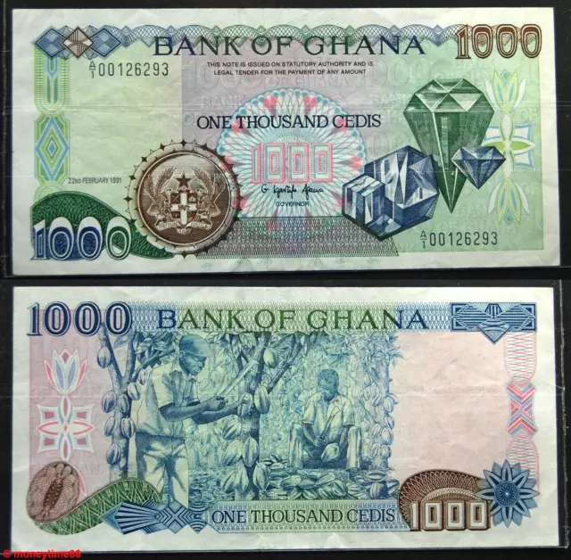 GHANA ! billet de banque de 1000 Cedis 1991, état TTB