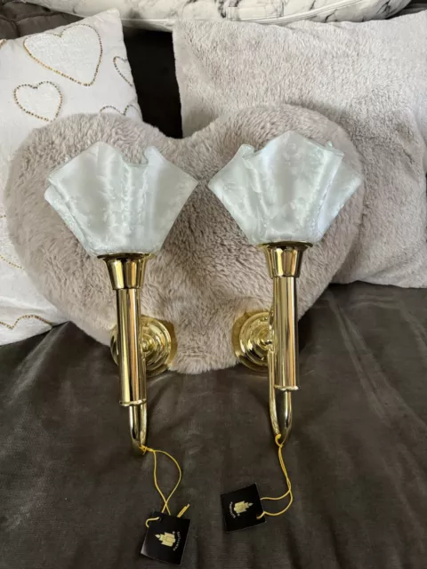 2 New Wall Candle Sconce Venetian Brass Glass  PartyLite Ret. Hollywood Regency 3