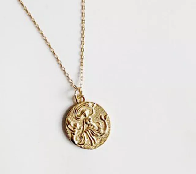 DAINTY Women Girl 925 Sterling Silver 18 mm Mermaid Gold Coin Necklace 15"-17"