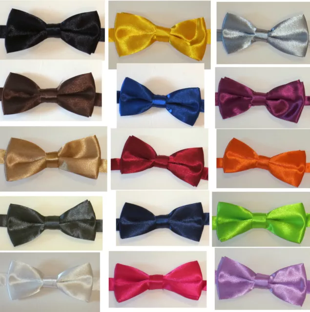 Childrens/Kids/Boys/Girls Shiny Satin Finish Pre-Tied Plain Fashion Bow Ties