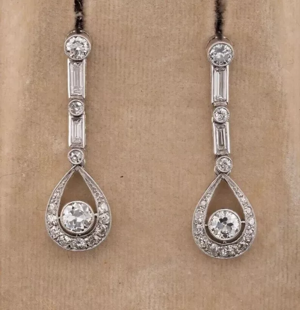 Art Deco 2.4Ct Lab Created Diamond Wedding Drop 14K White Gold Filled Earrings