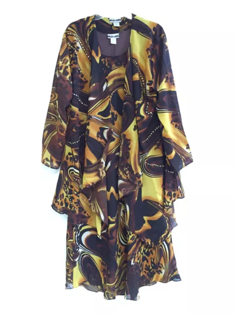 Women's Plus size Printed Two Piece Duster Jacket Dress Sets sizes 1X-2X-3X NWT