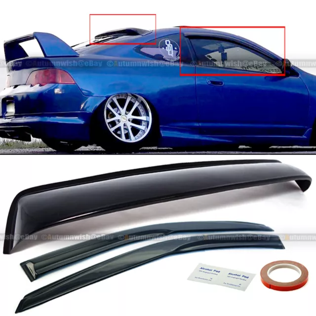 Fit 02-06 DC5 RSX Mu-gen Style 3D Wavy Window Visor & Rear Roof Visor Spoiler