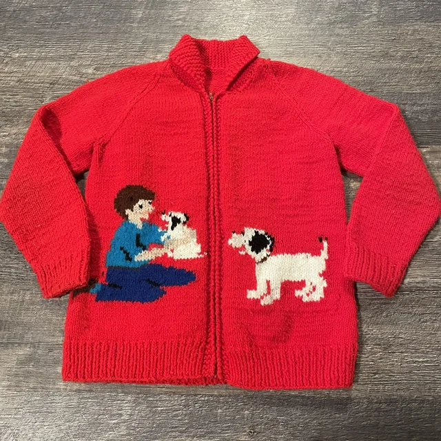 Vintage 70s’s Cowichan Sweater Cardigan Zipper Youth Kids Childrens