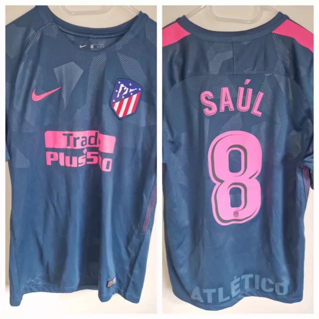 Original Nike Atletico Madrid 2017/2018 3rd Football Shirt #8 Saul Men's Medium