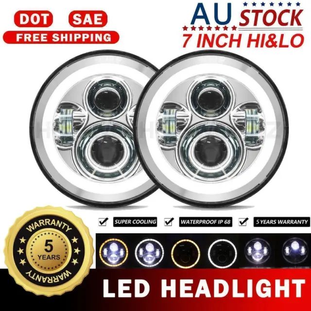 DOT 7" LED Headlights Angel Eye DRL Hi/Lo Beam Lamp For Kenworth T609 T2000 Pair