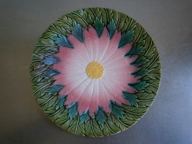 Assiette Barbotine décor Végétal Fleur Soleil Céramique Majolique Ancien N°4