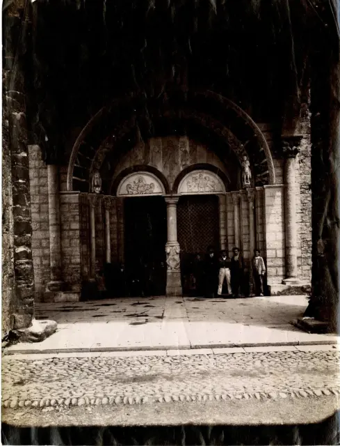 France, Cathédrale Ste Marie à Oloron Photo Vintage Print,Pyrénées Atlantiques