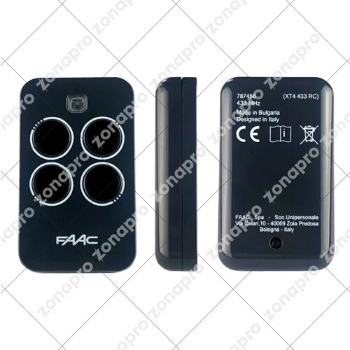 Trasmittente Telecomando Radiocomando 4 Canali Grigio FAAC XT4 433 RC 787456