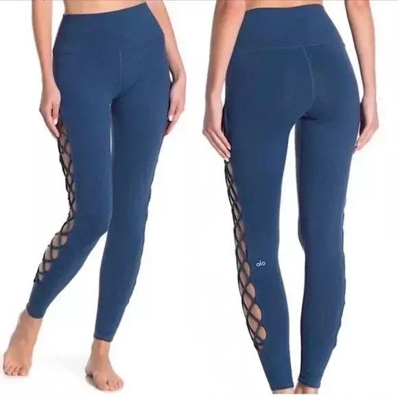 Alo Yoga Interlace Blue Leggings Size Small High Waist Womens Athletic