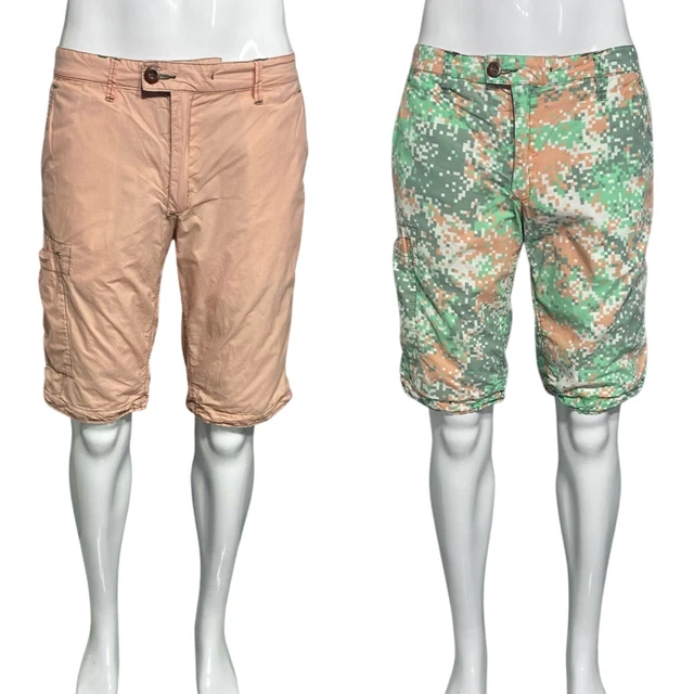 JET LAG Men Salmon Pink Pixelated Camouflage Reversible Cargo Casual Shorts 33