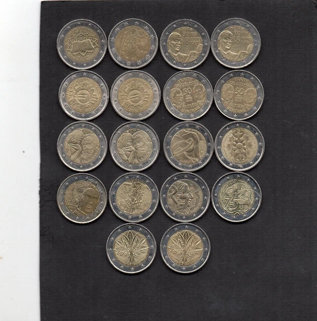 2 EUROS COMEMORATIVES FRANCE 2007,08,10,12,2013,2017à,2022 PIECES AYANT CIRCULES
