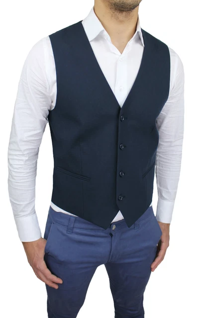 Panciotto Gilet Uomo Blu Scuro Corpetto Smanicato Elegante Cerimonia