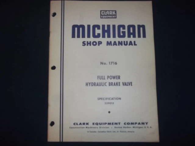 Clark Michigan Completo Potenza Idraulico Freno Valvola Servizio Negozio Repair